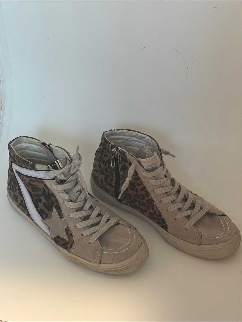 ShuShop Leopard-Print High-Top Sneakers in Beige and Brown